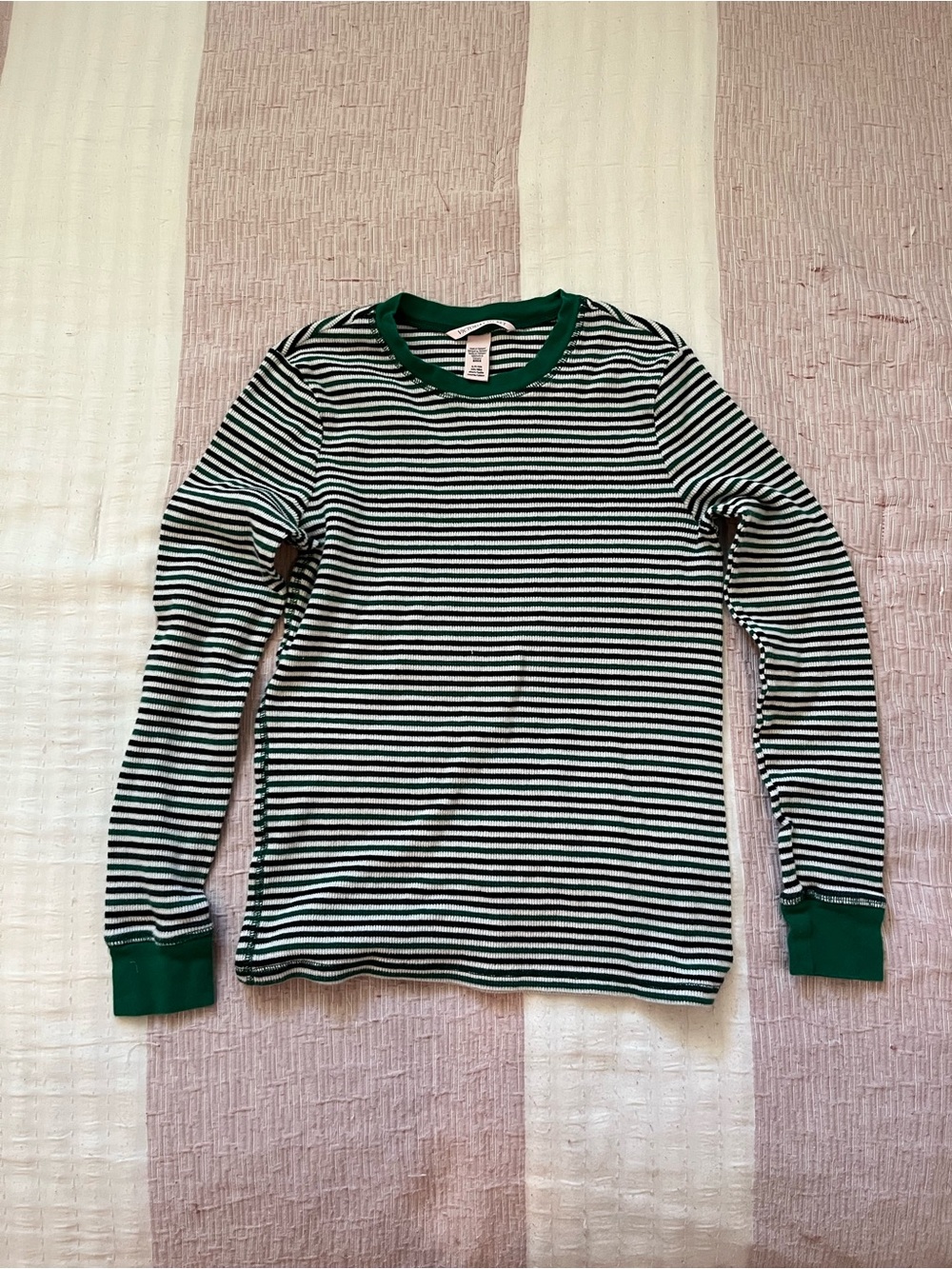 Victoria's Secret Green White Striped Cotton Knit Crew Neck Tee S